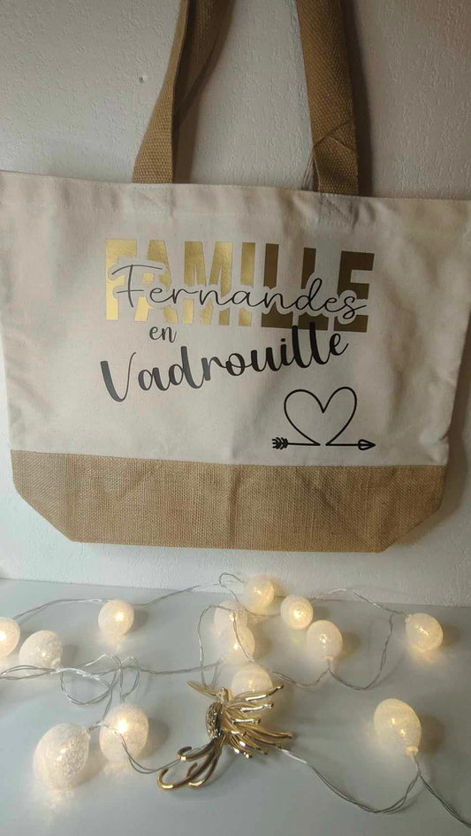 GRAND SAC JUTE COTON "FAMILLE EN VADOUILLE"